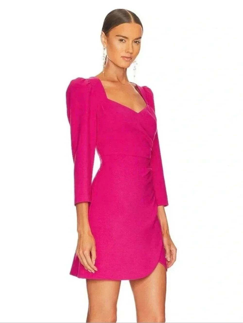 LIKELY Fuchsia Bright Pink Kygo Pleated Long Sleeve Mini Dress 4 US = S REVOLVE